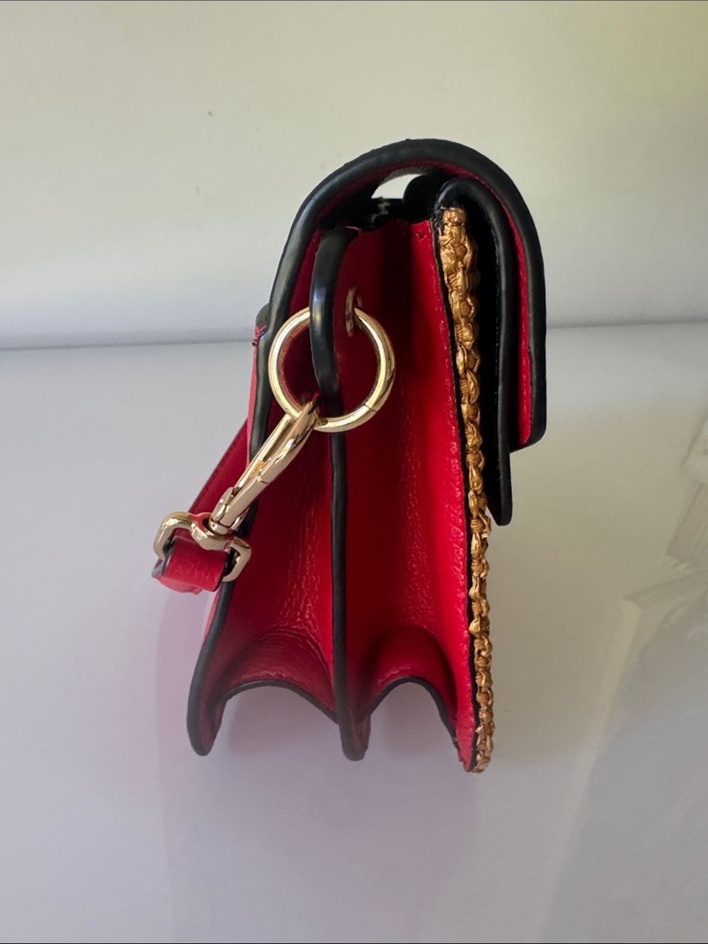 Coccinelle Ambrine Bag Red Leather Rattan with Shoulder Strap and Scarf - Picture 5 of 16